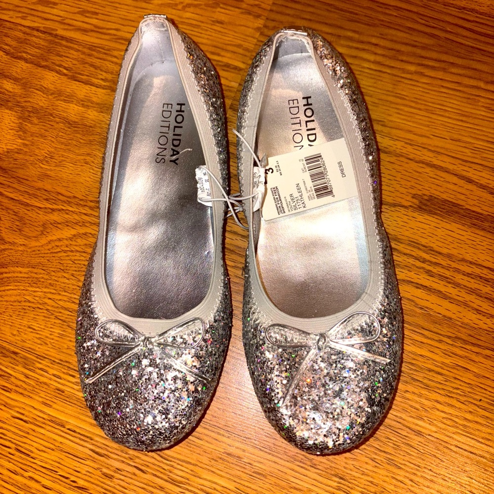 🆕 Holiday Editions Silver Glitter Ballet Flats Girls size 3